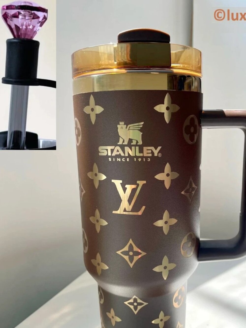 💗 Stanley LV Birthday Anniversary Brown Tumbler w/ Purple Gem 💗